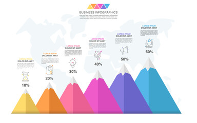 Vector mountain Infographic. Business flat template for six step finance concept. Ilustration and vision layout