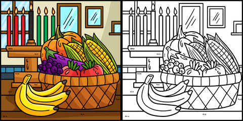 Kwanzaa Mazao and Kinara Coloring Illustration