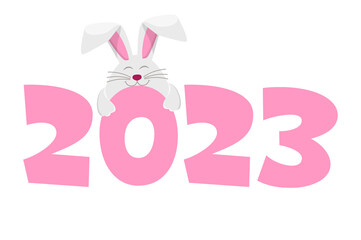 New Year 2023, Rabbit Zodiac. Greeting card template