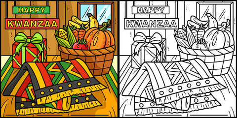 Kwanzaa Mazao And Tablecloth Coloring Illustration