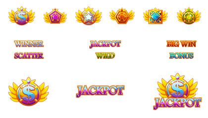 Fototapeta na wymiar Creations slot machine and Game icons. Colorful jewelry stones. Icons constructor. Game asset for casino and UI on separate layers