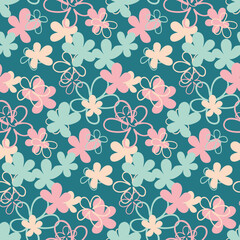 Floral floral seamless pattern on green background, cute childish vector illustration