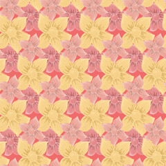 Seamless pattern red yellow color, huge flower vector illustration for textile