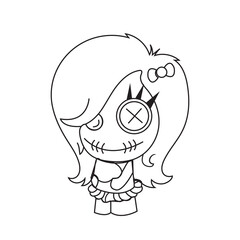Cute girl in witch costume  with a voodoo doll 