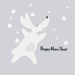 Happy New Year greeting card with Water Rabbit, zodiac animal for 2023. Funny Chinese horoscope rabbit and hand-lettered greeting phrase