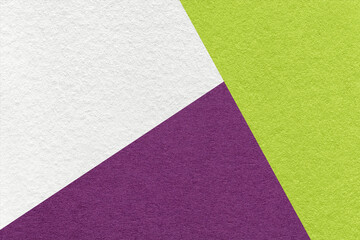 Fototapeta na wymiar Texture of craft white, green and purple shade color paper background, macro. Structure of vintage abstract cardboard