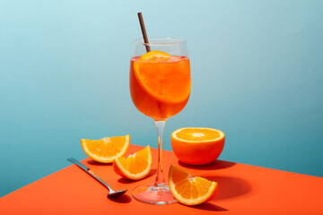 Concept of delicious alcohol drink, Aperol Spritz cocktail