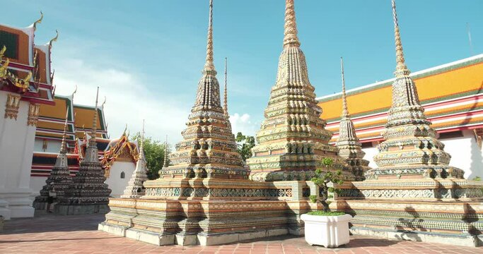 Wat Po (Wat Pho), Temple of Reclining Buddha, Royal Monastery, Popular Tourist Attractions in Bangkok, Travel Thailand Concept.