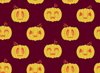 Seamless pattern with pumpkin heads. Halloween texture in cartoon style.