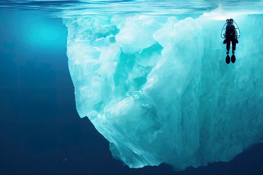 illustration of a diver under an iceberg