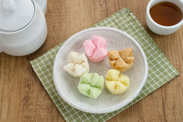 Kue Mangkok (Chinese fa gao) known as fortune cake, usually for Chinese New Year. Made from wheat flour and rice flour. Served on plate
