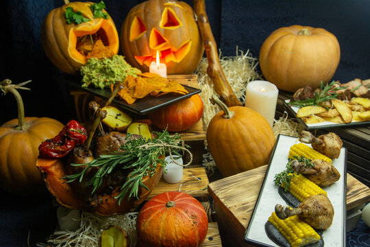 Halloween buffet, decoration and food for Halloween