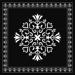 Damask rug pattern floral frame black and white bandana shawl, hijab, neck scarf, tablecloth
