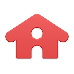 Realistic cute red matte countryside hut with curved triangle roof window arch entrance 3d vector