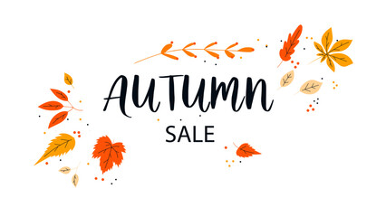 Autumn sale templates with leaves, and abstract ornaments. Trendy design.