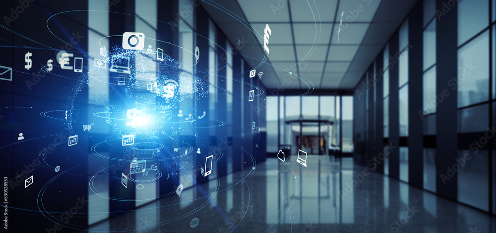 Aufkleber building corridor and technology. wide image for banners, advertisements.