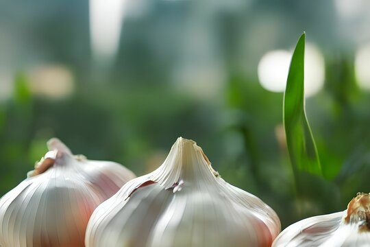 Closeup of fresh harvest garlic bulbs