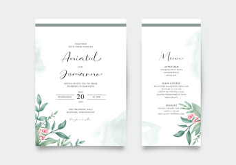 Minimalist wedding invitation template with watercolor floral