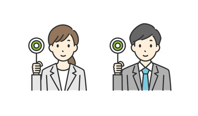 マルの札を持つ会社員のイラスト