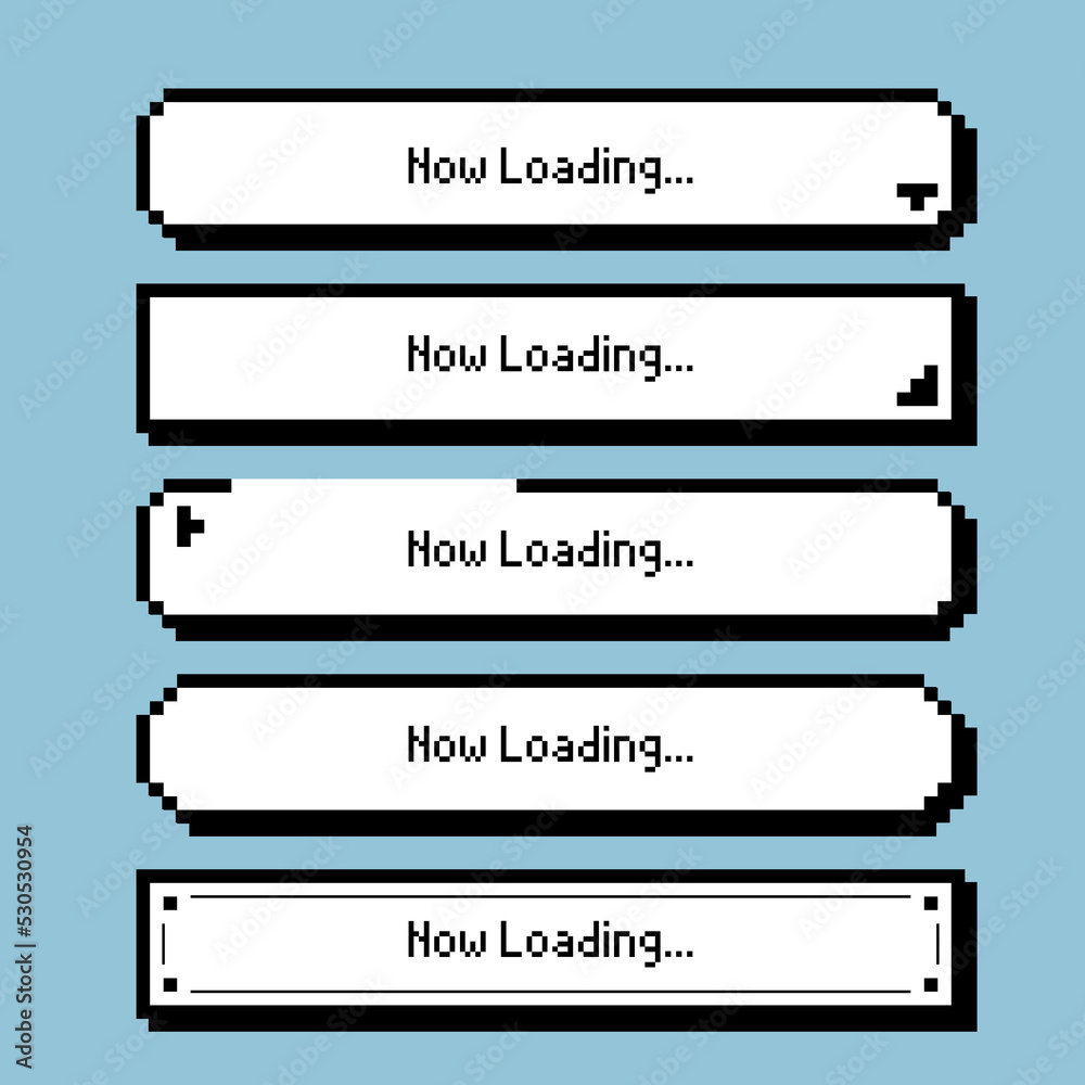 Fototapete collection set of retro game 8bit pixel art loading process progress counter bar computer battery, f