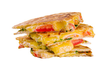 Cheddar cheese quesadillas isolated on white