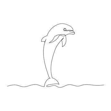 recommend clip art: Continuous line drawing of dolphin with the ocean. Minimalism art.