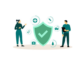 Health insurance. Shield protection for family flat vector illustration. Health and life insurance concept for banner, website design or landing web page