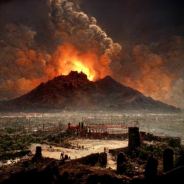 Illustration Of The Ruins Of Pompeii, Eruption Of Mount Vesuvius In AD 79