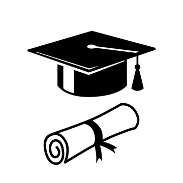 graduate hat and diploma certificate icon symbol vector illustration template on white background 