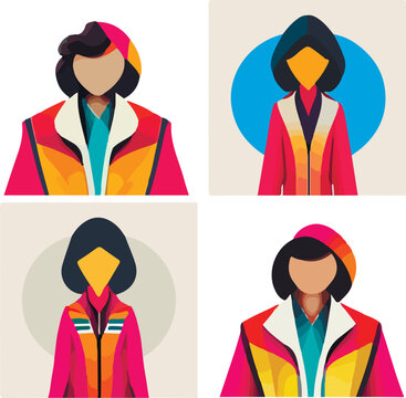colored avatars, office worker. photo on a work badge. colorful lady's costumes