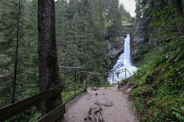 The Riesach Waterfalls dropping in the Holl Gorge, a series of powerful waterfalls near the Town of Schladming, the largest waterfalls in Styria, Austria