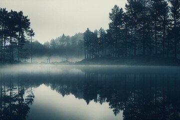 Fototapeta premium misty morning on the lake