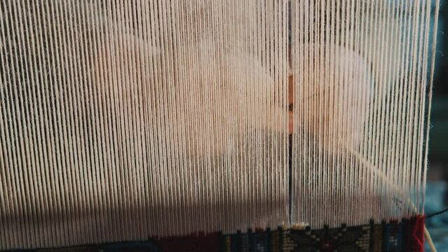 close - up view of carpet weaving. 4k Footage in Turkey