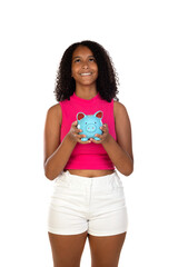 Happy Teenager Girl Holding Piggybank