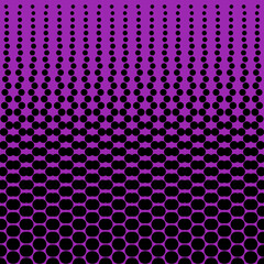 Abstract seamless geometric circle pattern. Mosaic background of black circles. Evenly spaced shapes of different sizes. Vector illustration on purple background