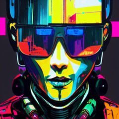 An abstract portrait of a cyberpunk girl. Painting, art for the interior. - 530534731