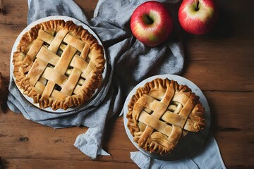 Composition with delicious apple pies on wooden background © Omer Mendes/Wirestock Creators