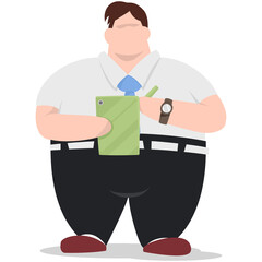 Character working man writes a note