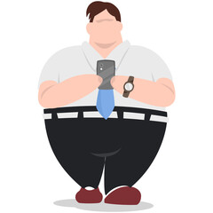 Character working man playing mobile