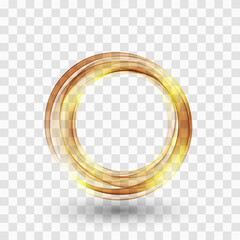 Gold color wavy circle frame. Golden circle design element.