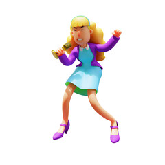 3D illustration. 3D Image of Cartoon Business Woman Yelling into Microphone. holding a microphone. showing an angry facial expression. 3D Cartoon Character