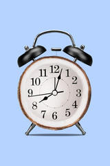Creative 3d photo artwork graphics collage of clock bell half coconut instead clockface dieting tropical exotic healthy meal time concept