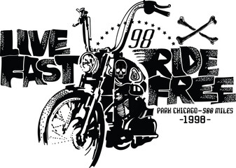 Motorcycles and typography. Stamp effect.Printing for clothing