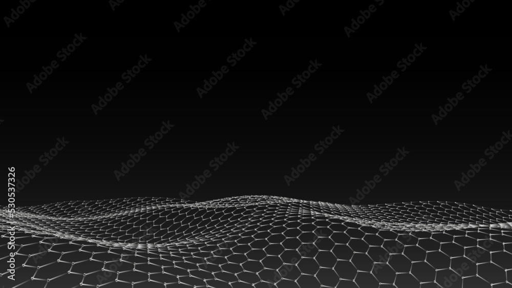 Poster digital technology wave. dark cyberspace with white motion dots and lines. vector futuristic digital