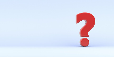 Red question mark on a blue background. 3d rendering illustration.