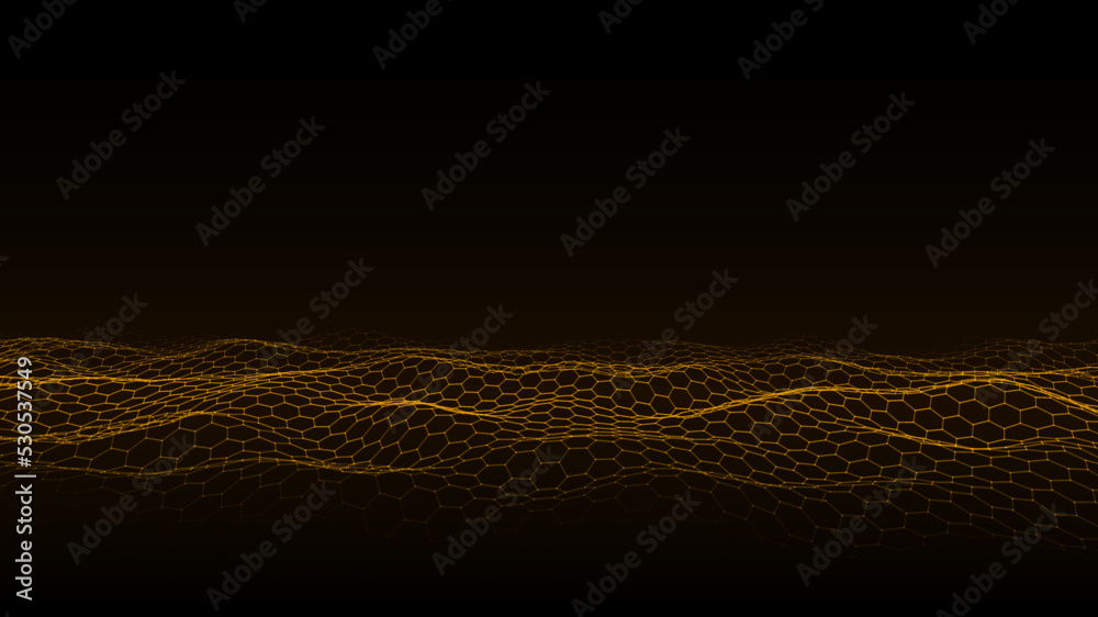 Poster digital technology wave. dark cyberspace with green motion dots and lines. futuristic digital backgr