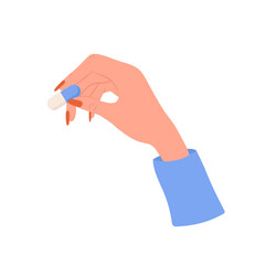 Female hand holding pills. Healthcare and medicine concept. Woman drinks vitamin complex and minerals. Vector illustration in flat cartoon style. Medication and pharmaceutical drug.