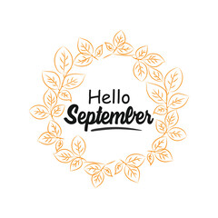 Hello September, floral vintage typography vector design