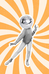 Creative 3d collage artwork postcard poster sketch of young girl lady dance enjoy weekend isolated...
