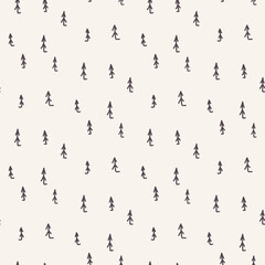 simple monochrome seamless pattern with doodling trees.